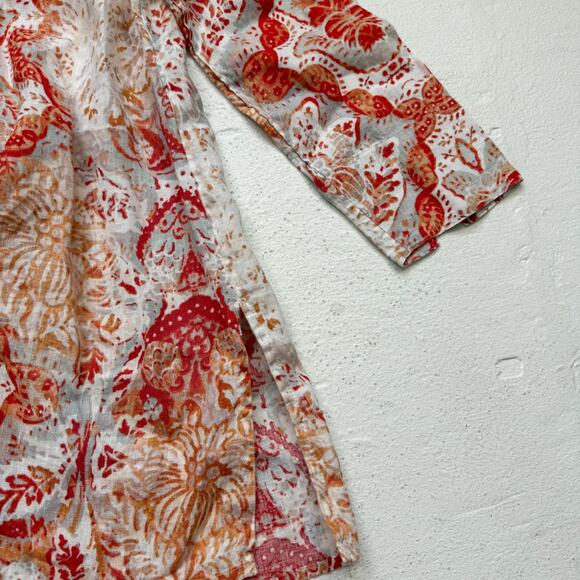 Chico’s 100% Linen Collared Tunic Top Floral Print 3/4 Sleeve Size 0/2P - Picture 5 of 7